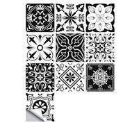 Peel and Stick Tiles - 50pcs Black & White Moroccan Mosaic Style Tile Stickers for Kitchen Bathroom Wall - 15x15cm Waterproof Vinyl Removable Decals