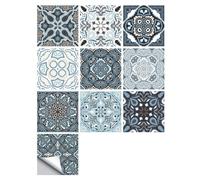 Peel and Stick Tiles - 50pcs Black & White Moroccan Mosaic Style Tile Stickers for Kitchen Bathroom Wall - 15x15cm Waterproof Vinyl Removable Decals