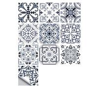 Peel and Stick Tiles - 50pcs Black & White Moroccan Mosaic Style Tile Stickers for Kitchen Bathroom Wall - 15x15cm Waterproof Vinyl Removable Decals