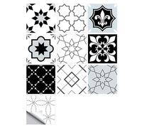 Peel and Stick Tiles - 50pcs Black & White Moroccan Mosaic Style Tile Stickers for Kitchen Bathroom Wall - 15x15cm Waterproof Vinyl Removable Decals