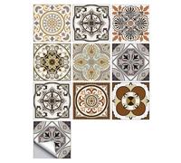 Peel and Stick Tiles - 50pcs Black & White Moroccan Mosaic Style Tile Stickers for Kitchen Bathroom Wall - 15x15cm Waterproof Vinyl Removable Decals