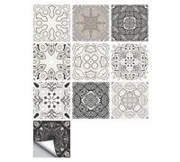 Peel and Stick Tiles - 50pcs Black & White Moroccan Mosaic Style Tile Stickers for Kitchen Bathroom Wall - 15x15cm Waterproof Vinyl Removable Decals