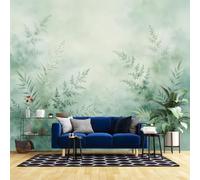 Peel and Stick Wall Mural, 3D Panoramic Watercolour Misty Fern Leaf Landscape Wallpaper 140x100cm(WxH) Removable Self-Adhesive Large Nature Wall Mural for Bedroom Living Room Home Decor Misty Fern Le