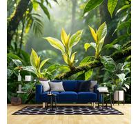 Peel and Stick Wall Mural, Green Jungle Leaf Self Adhesive Removable Waterproof Vinyl Wallpaper 140x100cm(WxH) Large Nature Landscape Wall Art for Bedroom Living Room Decor Green Jungle Leaf 140x100c