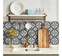 Peel and Stick Wall Tiles Moroccan Grey Black Tiles Self Adhesive PVC Home Decor Backsplash Kitchen Tile Stickers Waterproof Tile Stickers for Bathroom 20x20cm /24 Pcs