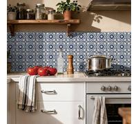 Peel and Stick Wall Tiles Navy Blue Morocco Tiles Self Adhesive PVC Home Decor Backsplash Kitchen Tile Stickers Waterproof Tile Stickers for Bathroom 20x20cm /24 Pcs