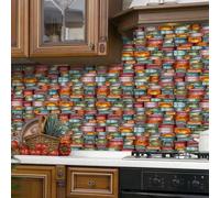 Peel and Stick Wall Tiles Orange Green Stone Stick on Wall Tiles PVC Backsplash Waterproof Oilproof DIY Home Decor for Kitchen Bathroom Tile Stickers 24.6x12cm/48 Pcs