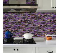 Peel and Stick Wall Tiles Purple Brown Brick Stick on Wall Tiles PVC Backsplash Waterproof Oilproof DIY Home Decor for Kitchen Bathroom Tile Stickers 24.6x12cm/48 Pcs