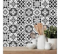 Peel and Stick Wall Tiles, Tile Stickers, Self Adhesive Wall Tiles, Moroccan Style Waterproof Vinyl, 20pcs 10x10cm Black and White