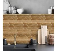 Peel and Stick Wall Tiles Yellow Brown Brick Stick on Wall Tiles PVC Backsplash Waterproof Oilproof DIY Home Decor for Kitchen Bathroom Tile Stickers 24.6x12cm/48 Pcs