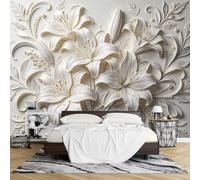 Peel and Stick Wallpaper 3D Embossed Lily Floral Wall Mural Botanical Raised Texture Effect Removable Waterproof Wallpaper for Living Room Bedroom Wall Decor-200 X 250Cm