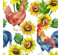 Peel and Stick Wallpaper ,44.5×300cm Rooster Sunflower Wallpaper, White Background Self Adhesive Contact Paper, Flowers and Leaves Wallpaper, Rustic Style Wallpaper for Bedroom Living Room Walls