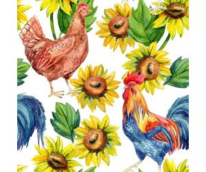 Peel and Stick Wallpaper ,44.5×300cm Rooster Sunflower Wallpaper, White Background Self Adhesive Contact Paper, Flowers and Leaves Wallpaper, Rustic Style Wallpaper for Bedroom Living Room Walls