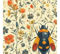 Peel and Stick Wallpaper Bee Painted Flowers Plants Contact Paper with Waterproof Stain-Resistant Surface for Drawers Furniture Makeovers Easy to Install Wall Paper 17.3"x393"