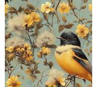 Peel and Stick Wallpaper Bird Flower Yellow Branch Contact Paper with Waterproof Stain-Resistant Easy to Install Surface for Bathroom Kitchen Laundry or Other Whole Walls Wall Paper 44 cm x 10 m