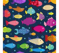Peel and Stick Wallpaper Cartoon Fish Removable No Residue Wipeable | Waterproof Renter Friendly Wallpaper Roll 44x500cm Underwater Bubble Non-Woven Contact Paper for Bedroom Bathroom J302
