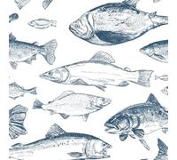 Peel and Stick Wallpaper Fish Animals Hand Drawn Cartoon Contact Paper with Waterproof Stain-Resistant Surface for Drawers Furniture Makeovers Easy to Install Wall Paper 17.3"x197"