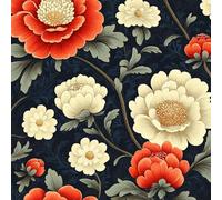 Peel and Stick Wallpaper Flowers Red Leaves Green Contact Paper with Waterproof Stain-Resistant Easy to Install Surface for Bathroom Kitchen Laundry or Other Whole Walls Wall Paper 44 cm x 10 m