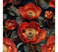Peel and Stick Wallpaper Flowers Red Leaves Green Contact Paper with Waterproof Stain-Resistant Easy to Install Surface for Bathroom Kitchen Laundry or Other Whole Walls Wall Paper 44 cm x 10 m