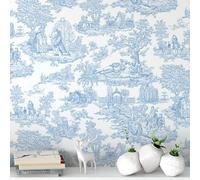 Peel and Stick Wallpaper for Home Decoration Kitchen Vintage Blue Manor Wallpaper Removable Vinyl Self Adhesive Shelf Paper & Drawer Liner Roll House, Workshop & Office 17.3" x 118" L5248-3