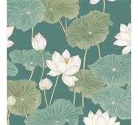 Peel and Stick Wallpaper Green Floral, 44 x 500 cm Watercolor Lotus Self Adhesive Wallpaper Boho Modern Lotus Floral Leaf Botanical Self Adhesive Furniture Wrap for Living Room,Bathroom,Cabinets