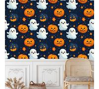 Peel and Stick Wallpaper Halloween Self Adhesive Wallpaper 40×600CM, Halloween Starry Sky Pumpkin Lantern Patterned Sticky Back Plastic Roll, Kitchen Cupboard Worktop Vinyl Wrap for Furniture Table