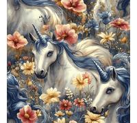 Peel and Stick Wallpaper Horse White Flowers Painted Contact Paper with Waterproof Stain-Resistant Surface for Drawers Furniture Makeovers Easy to Install Wall Paper 17.3"x393"