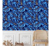 Peel and Stick Wallpaper Jungle Plants Self Adhesive Wallpaper 40×600CM, Tropical Blue Gold Leaves Patterned Sticky Back Plastic Roll, Bathroom Kitchen Cupboard Worktop Vinyl Wrap for Furniture Table