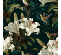 Peel and Stick Wallpaper Lily Floral Bird Removable No Residue Wipeable | Waterproof Renter Friendly Wallpaper Roll 44x500cm Vintage Botanical Leaf Non-Woven Contact Paper for Bedroom Bathroom J692