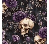 Peel and Stick Wallpaper Matte Thick Gothic Waterproof Sticky Back Wall Paper Purple Rose Skull 45x300CM Self Adhesive Removable Contact Paper for Home Cabinets Furniture Decor