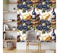 Peel and Stick Wallpaper Matte Thick Grape Leaves Waterproof Sticky Back Wall Paper Cheese Wood Wine Glass Bottle 45X300CM Self Adhesive Removable Contact Paper for Home Cabinets Furniture Decor