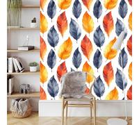 Peel and Stick Wallpaper Matte Thick White Waterproof Sticky Back Wall Paper Gray Red Orange Feathers 45X300CM Self Adhesive Removable Contact Paper for Home Cabinets Furniture Decor