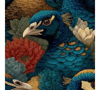 Peel and Stick Wallpaper Peacock Blue Red Flowers Contact Paper with Waterproof Stain-Resistant Easy to Install Surface for Bathroom Kitchen Laundry or Other Whole Walls Wall Paper 44 cm x 10 m