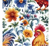 Peel and Stick Wallpaper Rooster Self Adhesive Wallpaper 40×600CM, Farm Animals Chickens, Flowers Patterned Sticky Back Plastic Roll, Bathroom Kitchen Cupboard Worktop Vinyl Wrap for Furniture