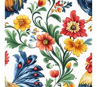 Peel and Stick Wallpaper Rooster Self Adhesive Wallpaper 50×600CM, Farm Flowers Animals Chicken Patterned Sticky Back Plastic Roll, Bathroom Kitchen Cupboard Worktop Vinyl Wrap for Furniture