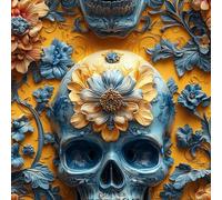 Peel and Stick Wallpaper Skeleton Self Adhesive Wallpaper 30×600CM, Abstract Blue Skull Floral Patterned Sticky Back Plastic Roll, Bathroom Kitchen Cupboard Worktop Vinyl Wrap for Furniture