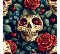 Peel and Stick Wallpaper Skeleton Self Adhesive Wallpaper 30×600CM, Romantic Rose Flower Skull Patterned Sticky Back Plastic Roll, Bathroom Kitchen Cupboard Worktop Vinyl Wrap for Furniture