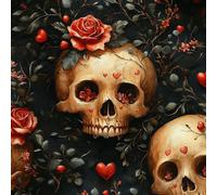 Peel and Stick Wallpaper Skeleton Self Adhesive Wallpaper 40×600CM, Gothic Red Rose Skull Patterned Sticky Back Plastic Roll, Bathroom Kitchen Cupboard Worktop Vinyl Wrap for Furniture