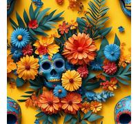Peel and Stick Wallpaper Skeleton Self Adhesive Wallpaper 50×600CM, Day of The Dead Blue Skull Flowers Patterned Sticky Back Plastic Roll, Bathroom Kitchen Cupboard Worktop Vinyl Wrap for Furniture