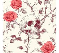 Peel and Stick Wallpaper Skeleton Self Adhesive Wallpaper 50×600CM, Gothic Skull Roses Patterned Sticky Back Plastic Roll, Bathroom Kitchen Cupboard Worktop Vinyl Wrap for Furniture