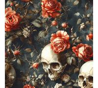 Peel and Stick Wallpaper Skull Flower Leaf Gothic Contact Paper with Waterproof & Stain-Resistant Surface for Drawers Laundry Room Furniture Makeovers Easy to Install Wall Paper 44 cm x 300 cm