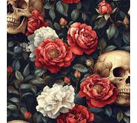 Peel and Stick Wallpaper Skull Flower Leaf Gothic Vintage Contact Paper with Waterproof Stain-Resistant Surface for Drawers Laundry Room Furniture Makeovers Easy to Install Wall Paper 44 cm x 3 m