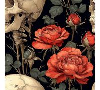 Peel and Stick Wallpaper Skull Flower Leaf Gothic Vintage Contact Paper with Waterproof Stain-Resistant Surface for Drawers Laundry Room Furniture Makeovers Easy to Install Wall Paper 44 cm x 3 m