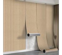 Peel and Stick Wood Slat Wall Panels - 6 Roll 3M Self Adhesive Wall Panels Wood Grain Texture, 3mm Decorative Acoustic Thermal Panels 3D PVC Wall Cover for Bedroom Living Room Feature Wall,Light Oak