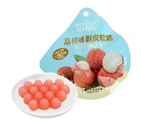 Peel fudge 8 kinds of fruit candy，Mango Peelable Candy，Lychee Grape White peach candy,50% juice content,Peelable Candy,Chinese snack gifts,Healthy Desserts，Peeling Gummy Candy (litchi,1bag)