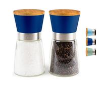 peel & prep Salt and Pepper Grinder Set - Premium Quality Ceramic Grinder - Refillable - Season to Perfection with an Adjustable Grinder - Wooden lids to retain Freshness - Large Capacity (Ink Blue)