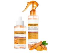 Peel Shot Glow Kojic Acid Turmeric Serum + Body Peel Shot Spray, Kojic Acid Turmeric Spray, Soft Exfoliating Body Scrub Face Exfoliator for Smooth, Glowing Skin, Target Dark Spots, Dead Skin, 2Pcs