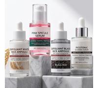 Peel Shot Glow Rice Ampoule Duo & Pink Spicule Serum & Picotonic Glowing Serum - 4Pcs Korean Skin Care Set for Face Dead Skin, & Pores, Brightening & Dark Spot Care, Brightening Kit for All Skin Types