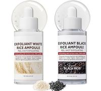 Peel Shot Glow Rice Ampoule Duo - White & Black Rice Face Scrub - Pore Minimizer & Blackhead Remover Serum - 30ml*2 Face Exfoliator for Exfoliating, Hydrating, Brightening & Evening Skin Tone