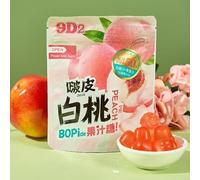 Peeled fruit candy 75g/bag, 50% fruit juice content, peeled fruit candy, soft and hard candy, Chinese candy, chewy candy, casual snacks, candy snack gift package (White peach flavor,9bags)